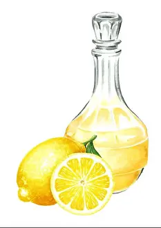 Tasting Prints: Glass decanter or flagon or carafe of tasty homemade Limoncello