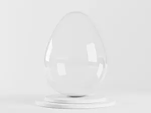 Against White Background Prints: Glass empty egg on podium in white studio