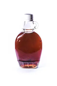 Capped Prints: Glass Jar Jug Clear Brown Maple Syrup Container White Isolated Background Ingredient Food Sweet Dessert