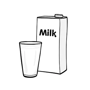 Volumetric Prints: Glass of milk and milk box. Vector illustration isolated on white background. Hand drawing