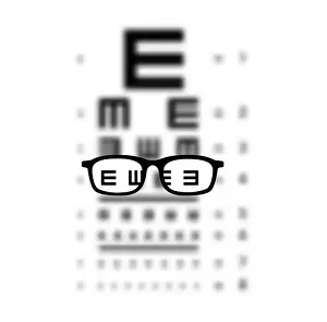 Ophthalmology Prints: Glasses Optician In E chart Eye test blurred