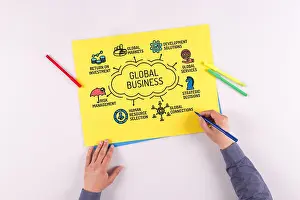 Briefcase Prints: Global Business chart with keywords and sketch icons