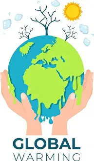 Thermometer Prints: Global Warming Cartoon Style Illustration with Planet Earth in a Melting or Burning State