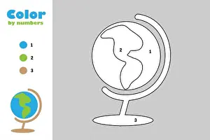 Coloration Prints: Globe in cartoon style, color by number