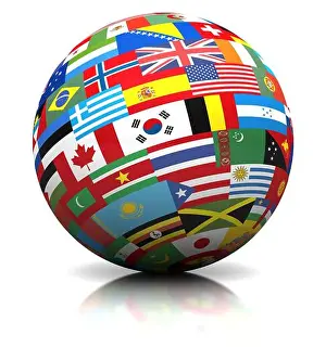 Uruguay Prints: Globe of world flags, international symbols of countries worldwide
