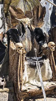 Glory Prints: Glory Throne of furs and skulls with a Viking sword. Chair with animal skins