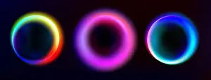 Ring Prints: Glowing rainbow circles set isolated on black background