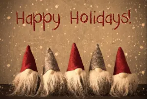 Snowing Prints: Gnomes, Snowflakes, Text Happy Holidays