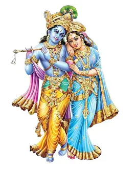 Hindu Festival Prints: God Radhakrishna, Indian Lord Krishna, Indian Mythological Image of Radhakrishna