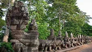 Khmer Prints: God statues holding a naga serpent. South Gate. Angkor Thom. Angkor. Cambodia