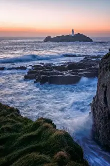 Godrevy lighthouse at sunset near gwithian cornwall england uk