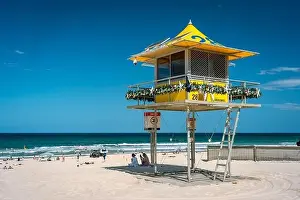 Safety Prints: Gold Coast, Queensland, Australia - Lifeguard's beach box in Broadbeach with Christmas decorations