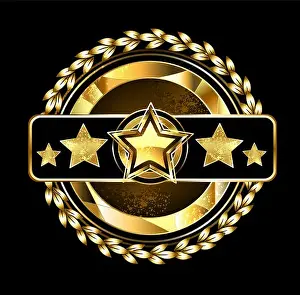 Sparkling Prints: gold round emblem with five golden stars