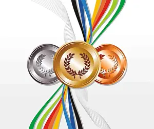 Wreath Prints: Gold, silver and bronze medal with ribbons background