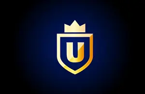Yellow Sign Prints: gold U alphabet letter logo icon