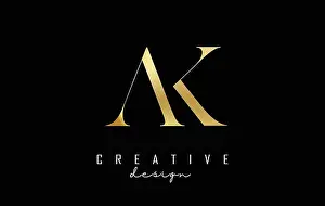 Web Design Prints: Golden Ak a k letter design logo logotype concept with serif font and elegant style