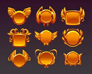 Bonus Prints: Golden award badges, game medals for win