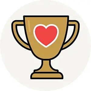 Trophy Prints: Golden award trophy with a central heart symbol representing victory in love
