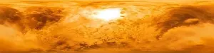 Golden burning overcast sunset sky panorama