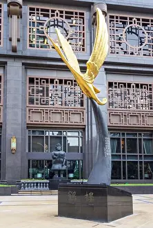 Sovereign Prints: Golden Crane sculpture in front of Parkview Square, 600 North Bridge Road, Singapore