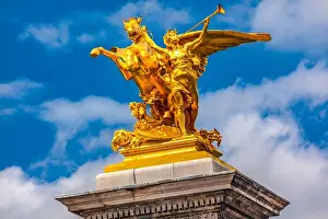 Pont Prints: Golden Fame Winged Horse Statue Pont Bridge Alexandre III Paris France