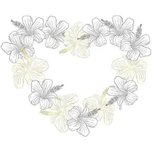 Love Nature Prints: A golden flower heart wreath with a black and white flower wreath