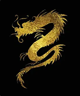 Foil Prints: Golden foil paper cut out of a Dragon china