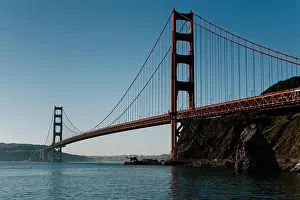 Commuter Prints: Golden Gate Panorama. Spectacular View Of Golden Gate With Colorful Towers And Serene Water Reflection