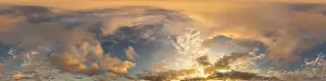Sky Replacement Prints: Golden glowing red orange overcast sunset sky panorama