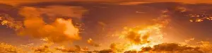 360 Degree Prints: Golden glowing red orange overcast sunset sky panorama
