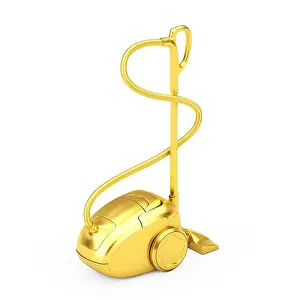 Cleanup Prints: Golden Modern Vacuum Cleaner on a white background. 3d Rendering