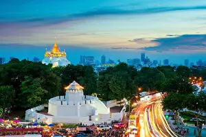 Maha Prints: The Golden Mountain and Pom Maha Kan travel landmark of Bangkok, Thailand