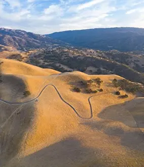 Mountain Biking Prints: Golden sunlight shines on the rolling hills in Northern California