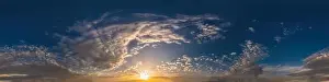 Golden sunset sky pano with Cumulus clouds