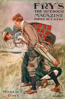 Golf, Frys Magazine, 1907, The Edwardian sports magazine cover shows a golfer on the windy links with his lady friend