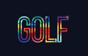 Golf Green Prints: golf word typography design in rainbow colors suitable for logo or text