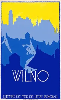Lithuania Prints: A gorgeous 1920 vintage travel poster for Wilno (Vilnius) in Lithuania by Polish national railways