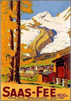 Advert Prints: A gorgeous 1925 vintage travel poster for Saas Fee in Switzerland