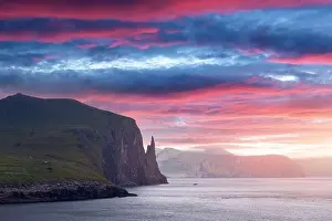 Gorgeous faroese landscape with famous Witches Finger cliffs