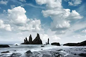 Toes Prints: Gorgeous landscape with basalt rock formations Troll Toes on Black beach