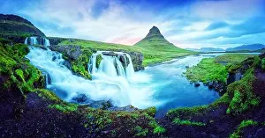 River Hill Prints: Gorgeous landscape with Kirkjufellsfoss waterfall and Kirkjufell mountain, Iceland, Europe