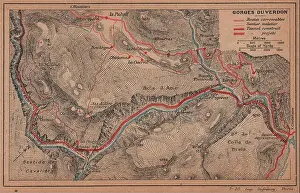 Alpes Prints: GORGES DU VERDON. Vintage topo-guide map plan. Alpes-De-Haute-Provence 1920