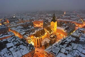Images Dated 5th January 2019: Gorgeus cityscape of winter Lviv city from top of town hall, Ukraine. Landscape photography