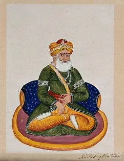 Indian Culture Prints: A gouache painting of Nawab Sarfaraz Khan of Multan