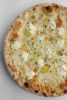 Italian Food Prints: Gourmet Pizza with potato and cheese (fior di latte) Isolated on white plate and white background
