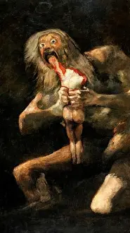 Goya. Saturn Devouring his Son, one of the Black Paintings by Francisco José de Goya y Lucientes (1746-1828), mixed technique transferred to canvas