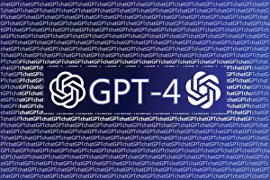 Neural Prints: GPT 4 Illustration. ChatGPT openai logo ai language model. GPT 4 chatbot background