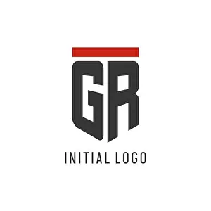 Gamer Prints: GR initial esport logo with simple shield design style vector graphic