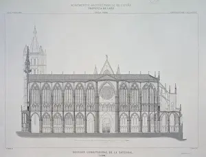 Leon Prints: GRABADO DE LA CATEDRAL DE LEON - SECCION LONGITUDINAL