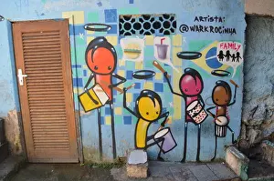 Rio De Janeiro Prints: Grafitti artwork on the streets of the Rocinha favela, Rio de Janeiro, Brazil